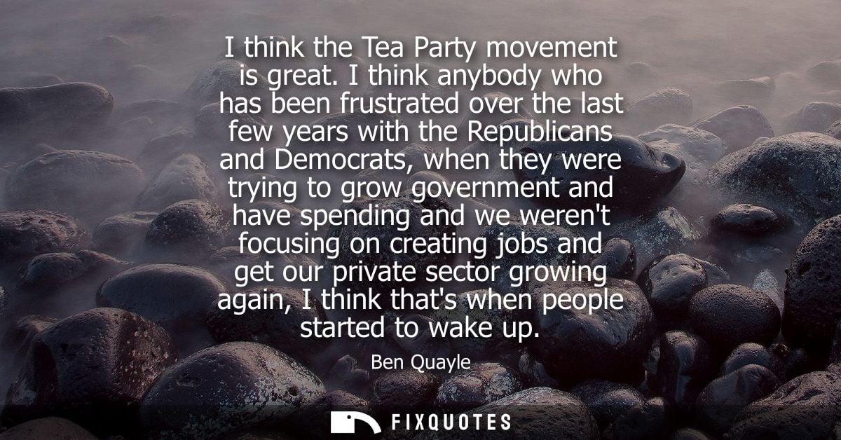 I think the Tea Party movement is great. I think anybody who has been frustrated over the last few years with the Republ