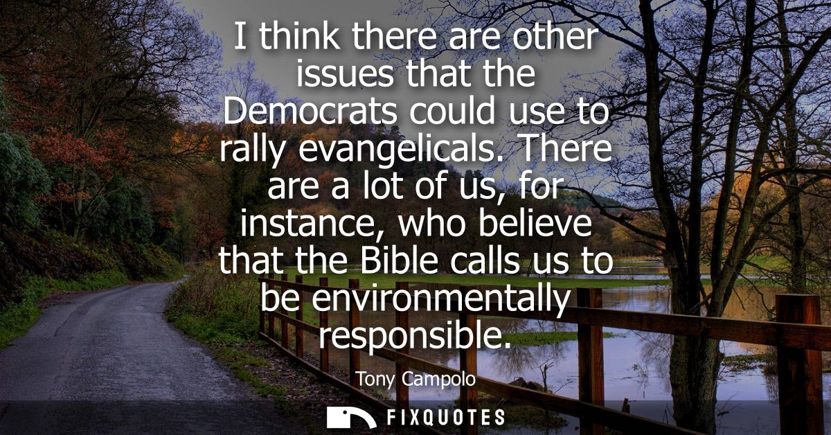 I think there are other issues that the Democrats could use to rally evangelicals. There are a lot of us, for instance, 