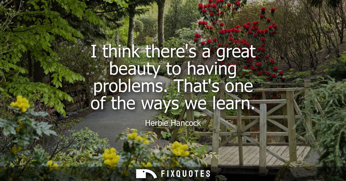 I think theres a great beauty to having problems. Thats one of the ways we learn