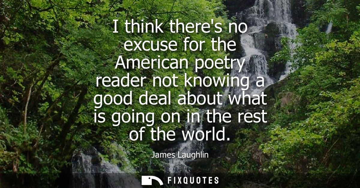I think theres no excuse for the American poetry reader not knowing a good deal about what is going on in the rest of th