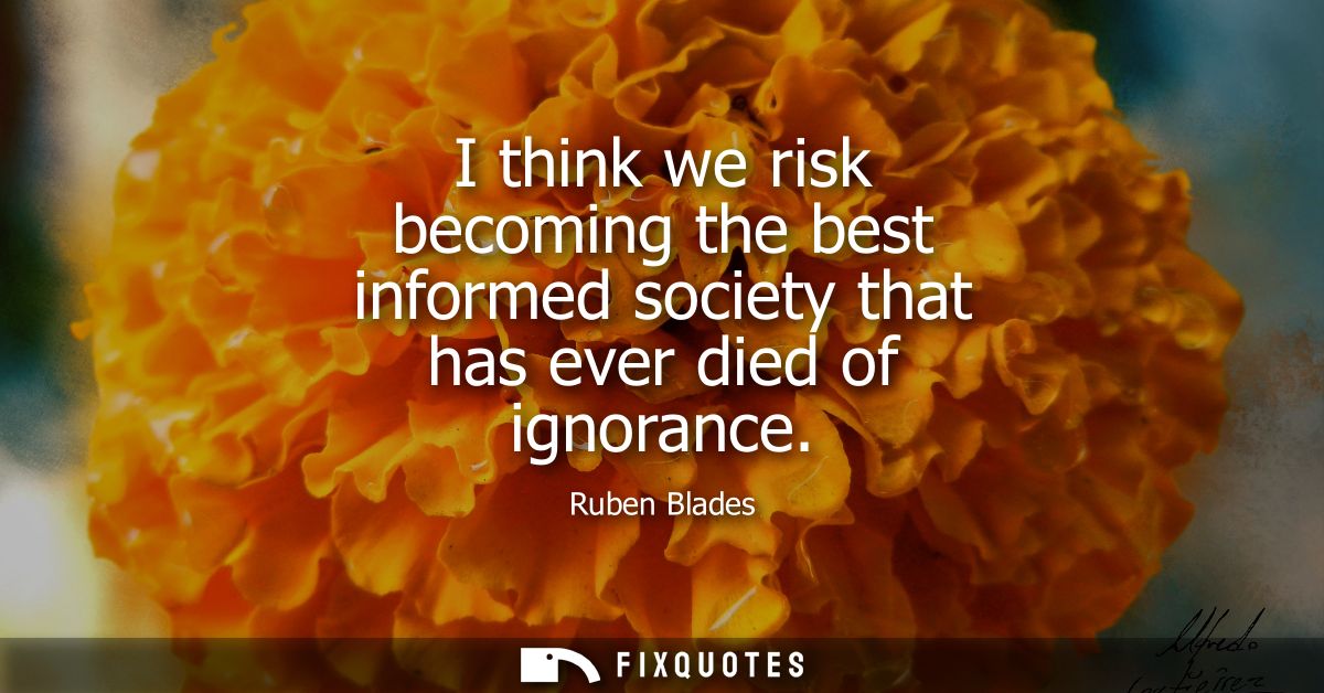 I think we risk becoming the best informed society that has ever died of ignorance