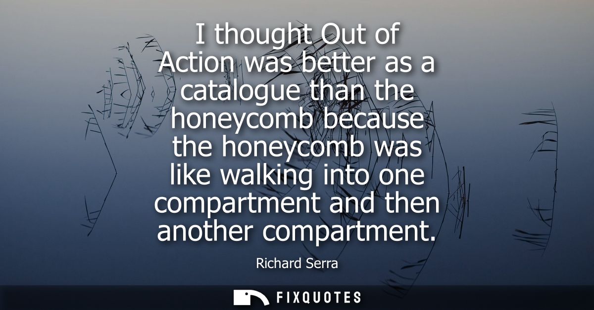 I thought Out of Action was better as a catalogue than the honeycomb because the honeycomb was like walking into one com