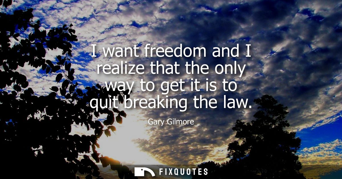 I want freedom and I realize that the only way to get it is to quit breaking the law