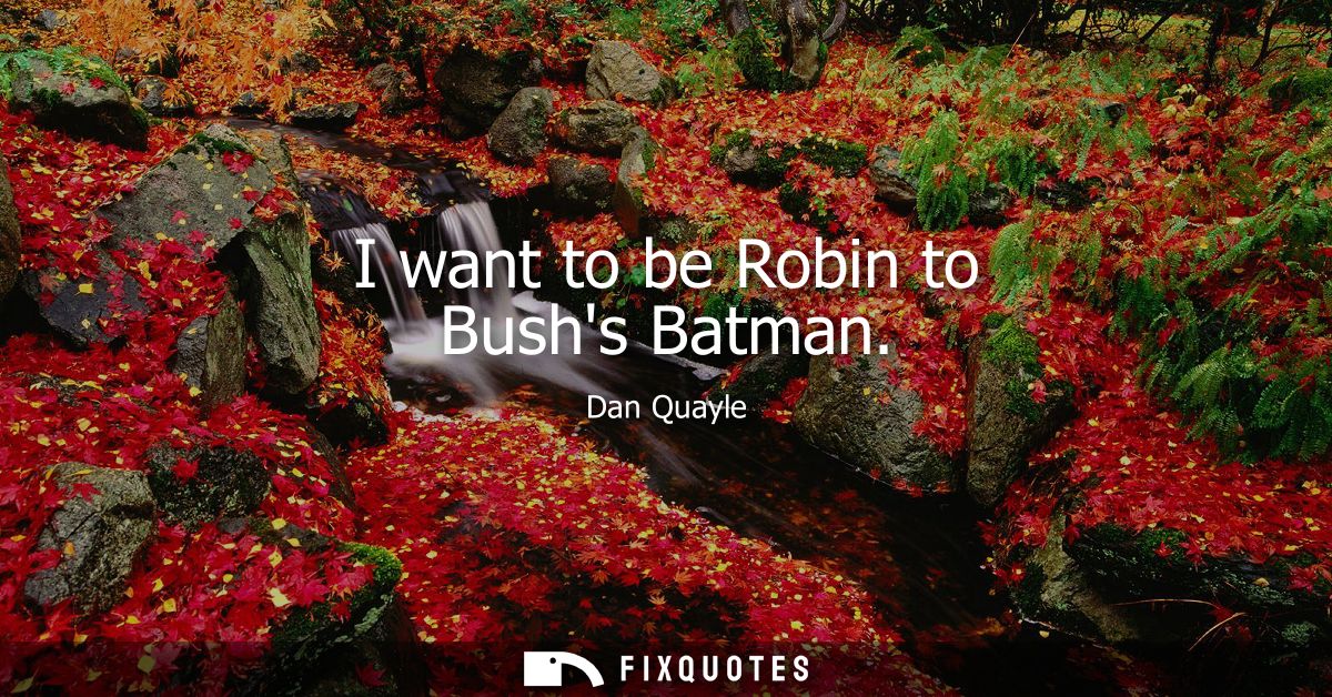 I want to be Robin to Bushs Batman