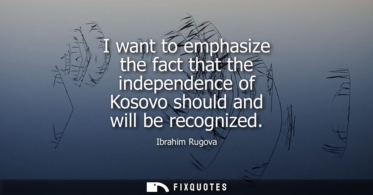 I want to emphasize the fact that the independence of Kosovo should and will be recognized