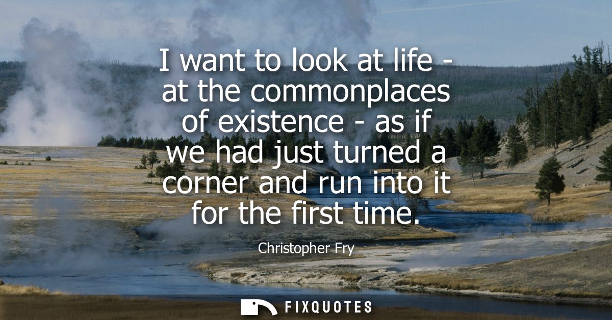 I want to look at life - at the commonplaces of existence - as if we had just turned a corner and run into it for the fi