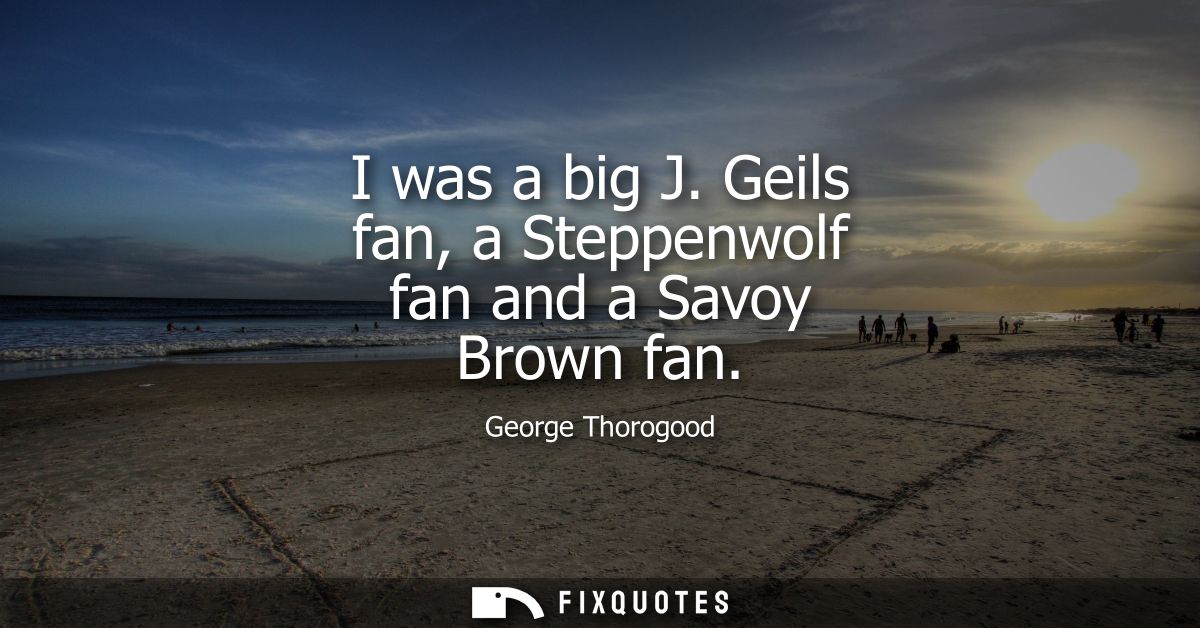 I was a big J. Geils fan, a Steppenwolf fan and a Savoy Brown fan