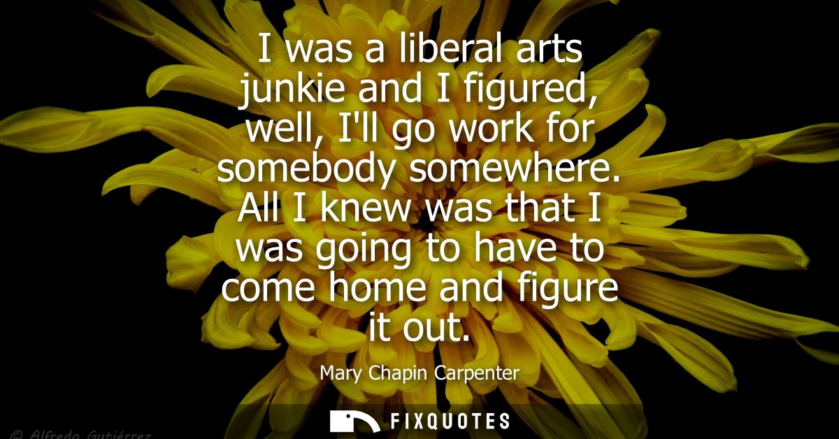 I was a liberal arts junkie and I figured, well, Ill go work for somebody somewhere. All I knew was that I was going to 