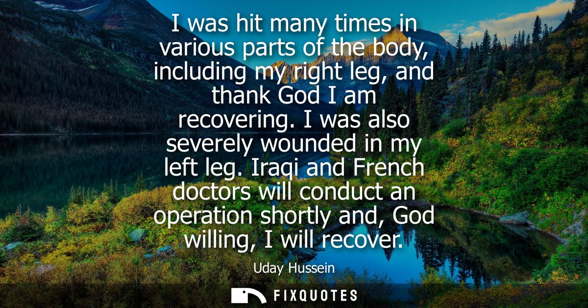 I was hit many times in various parts of the body, including my right leg, and thank God I am recovering. I was also sev