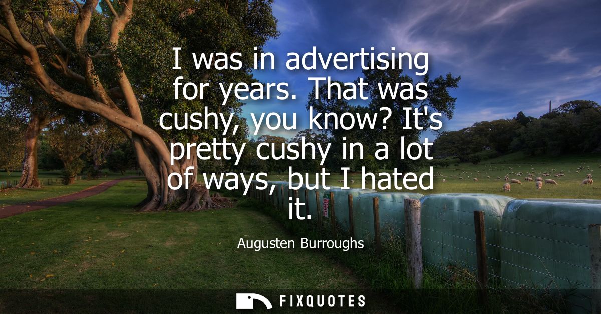 I was in advertising for years. That was cushy, you know? Its pretty cushy in a lot of ways, but I hated it
