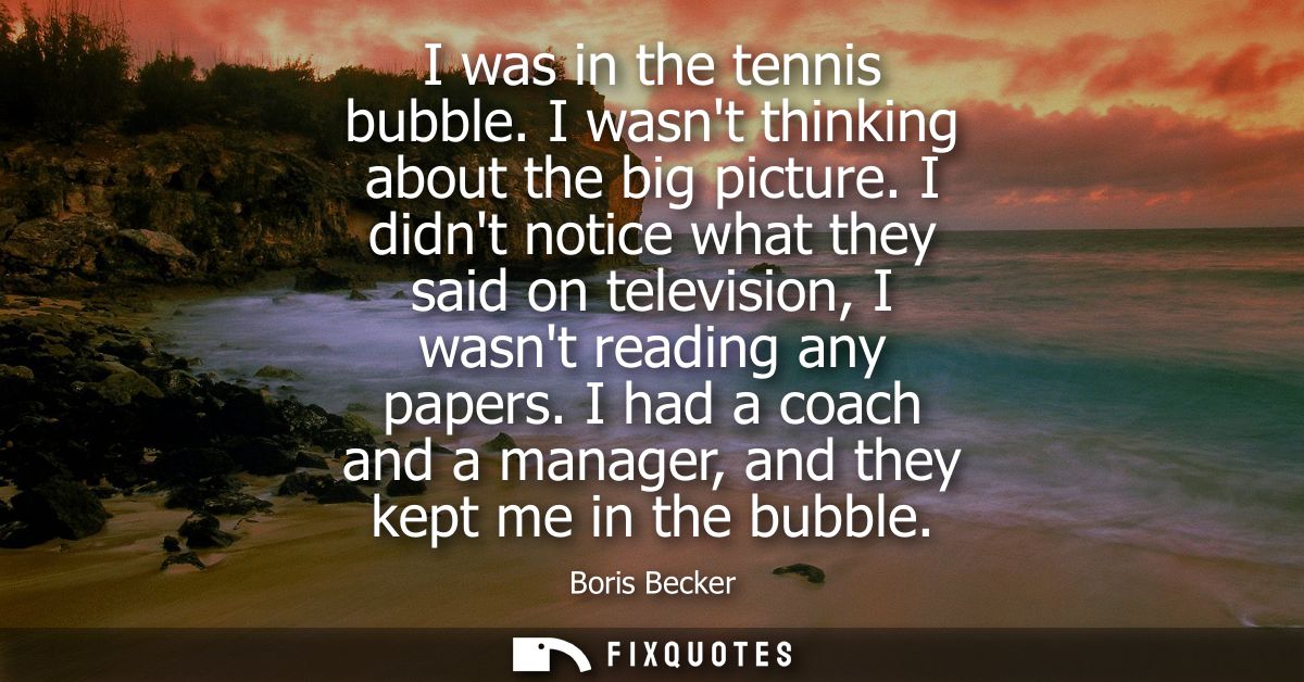 I was in the tennis bubble. I wasnt thinking about the big picture. I didnt notice what they said on television, I wasnt