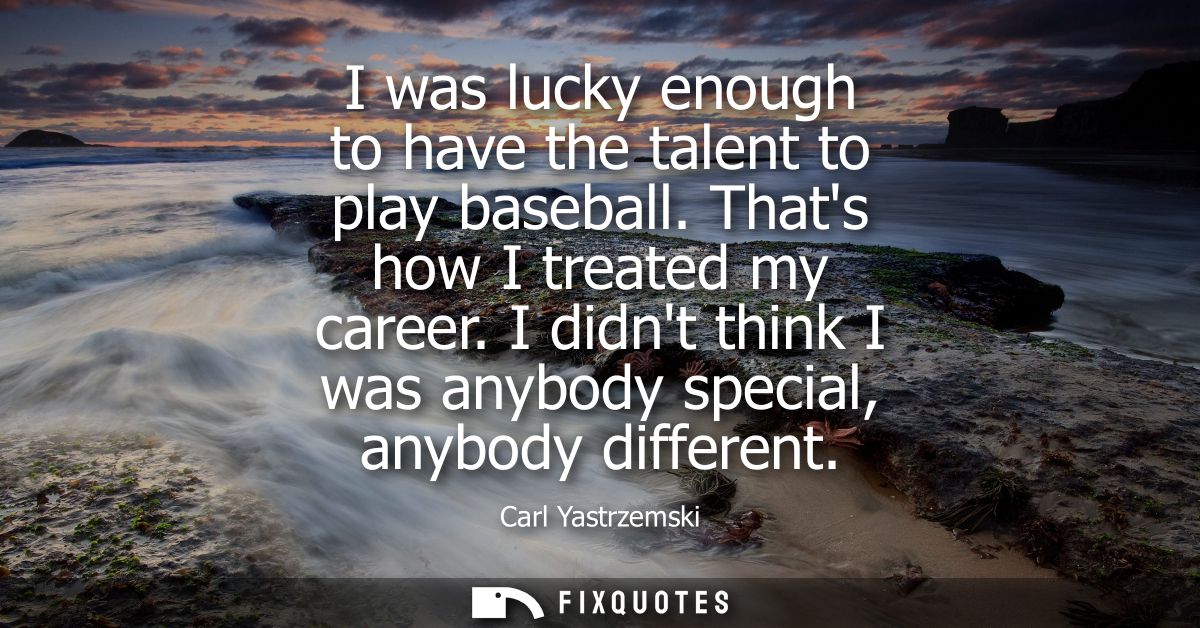 I was lucky enough to have the talent to play baseball. Thats how I treated my career. I didnt think I was anybody speci