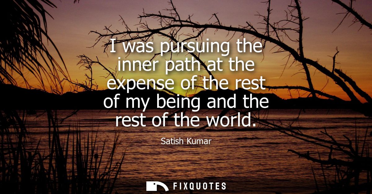I was pursuing the inner path at the expense of the rest of my being and the rest of the world