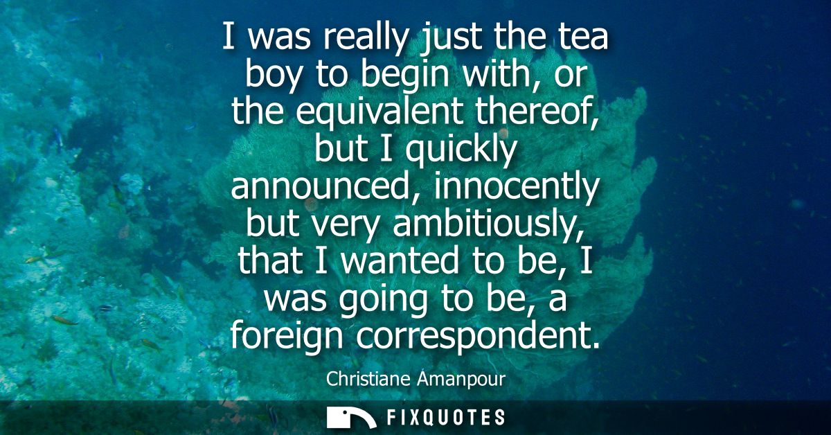 I was really just the tea boy to begin with, or the equivalent thereof, but I quickly announced, innocently but very amb