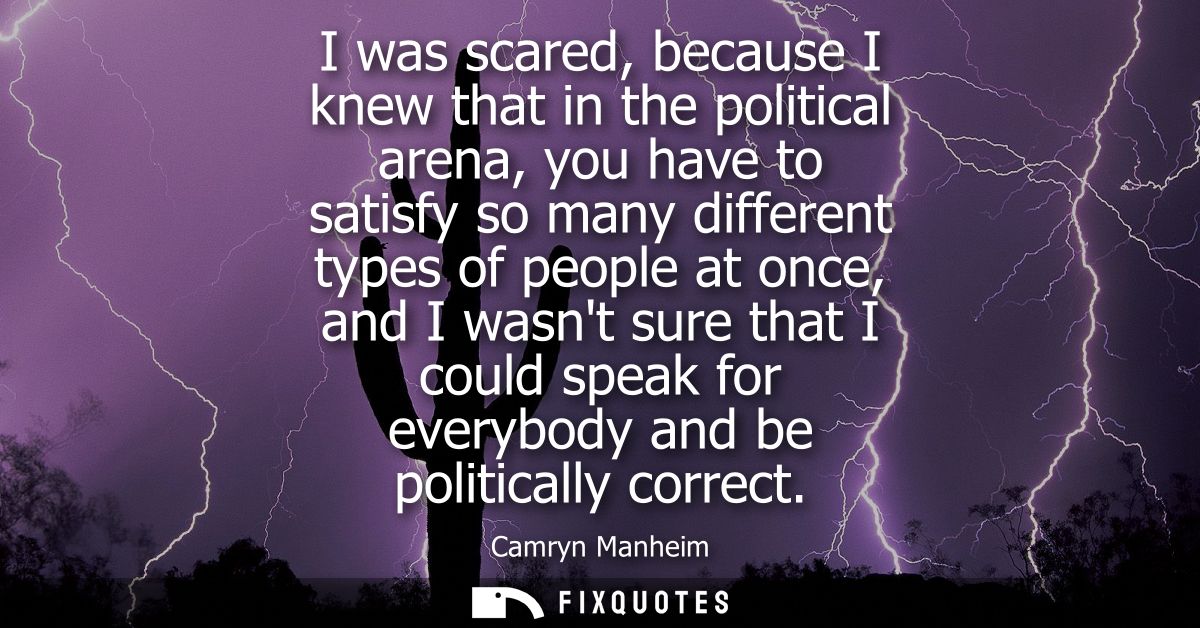 I was scared, because I knew that in the political arena, you have to satisfy so many different types of people at once,