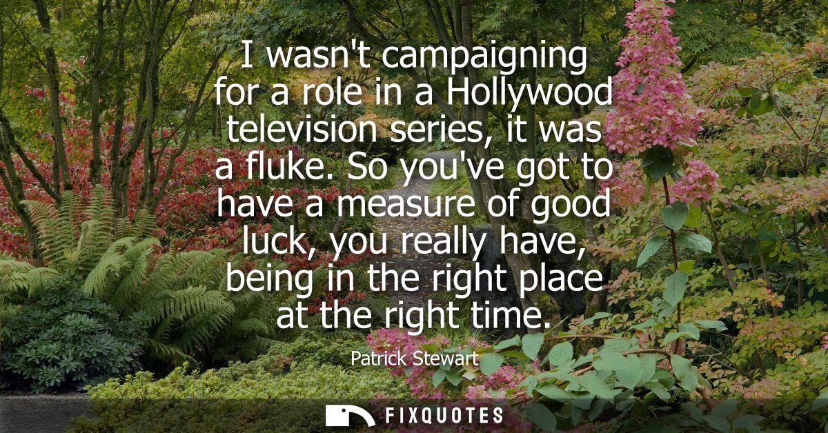 I wasnt campaigning for a role in a Hollywood television series, it was a fluke. So youve got to have a measure of good 