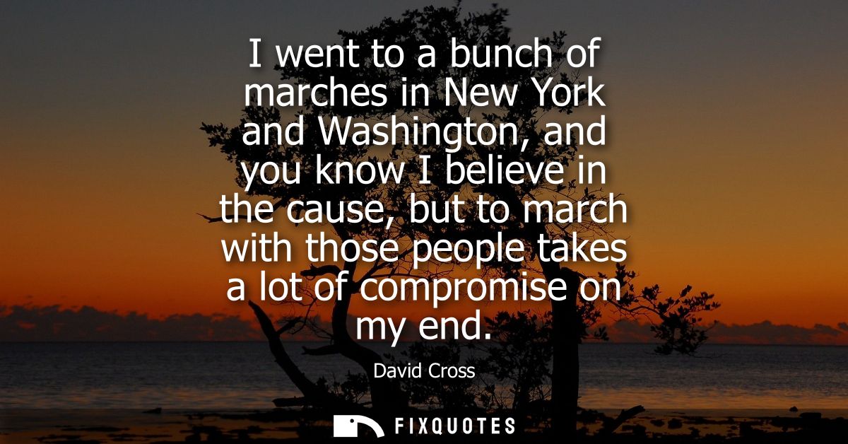 I went to a bunch of marches in New York and Washington, and you know I believe in the cause, but to march with those pe