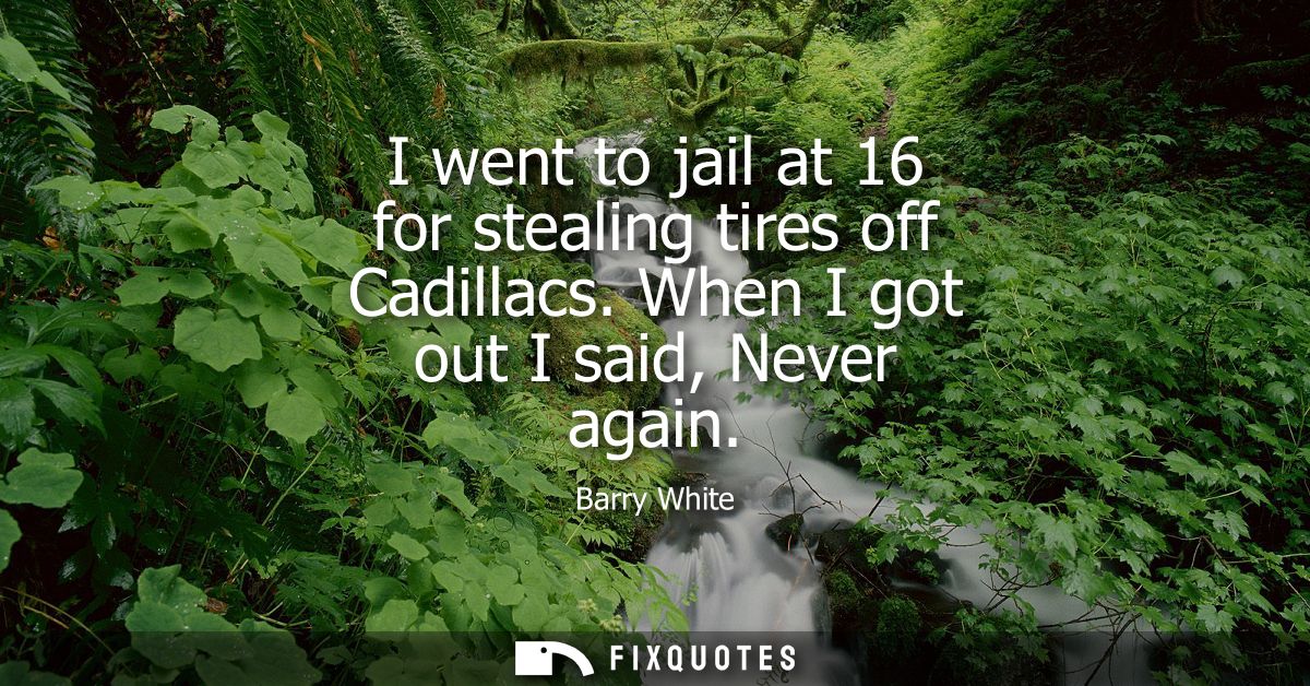 I went to jail at 16 for stealing tires off Cadillacs. When I got out I said, Never again