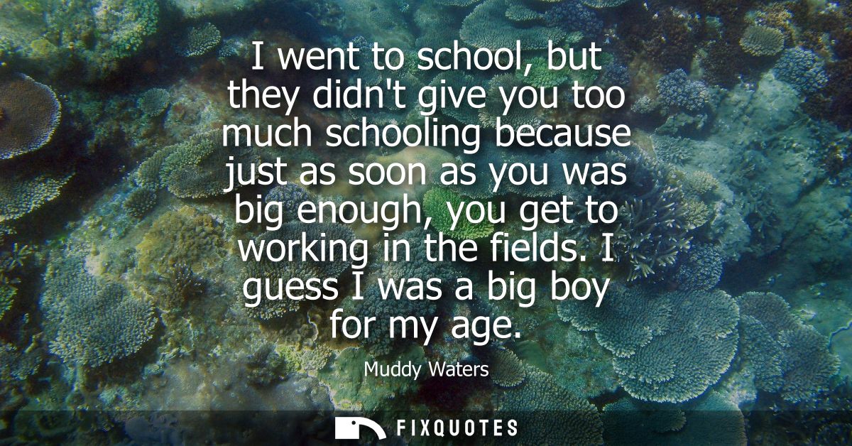 I went to school, but they didnt give you too much schooling because just as soon as you was big enough, you get to work