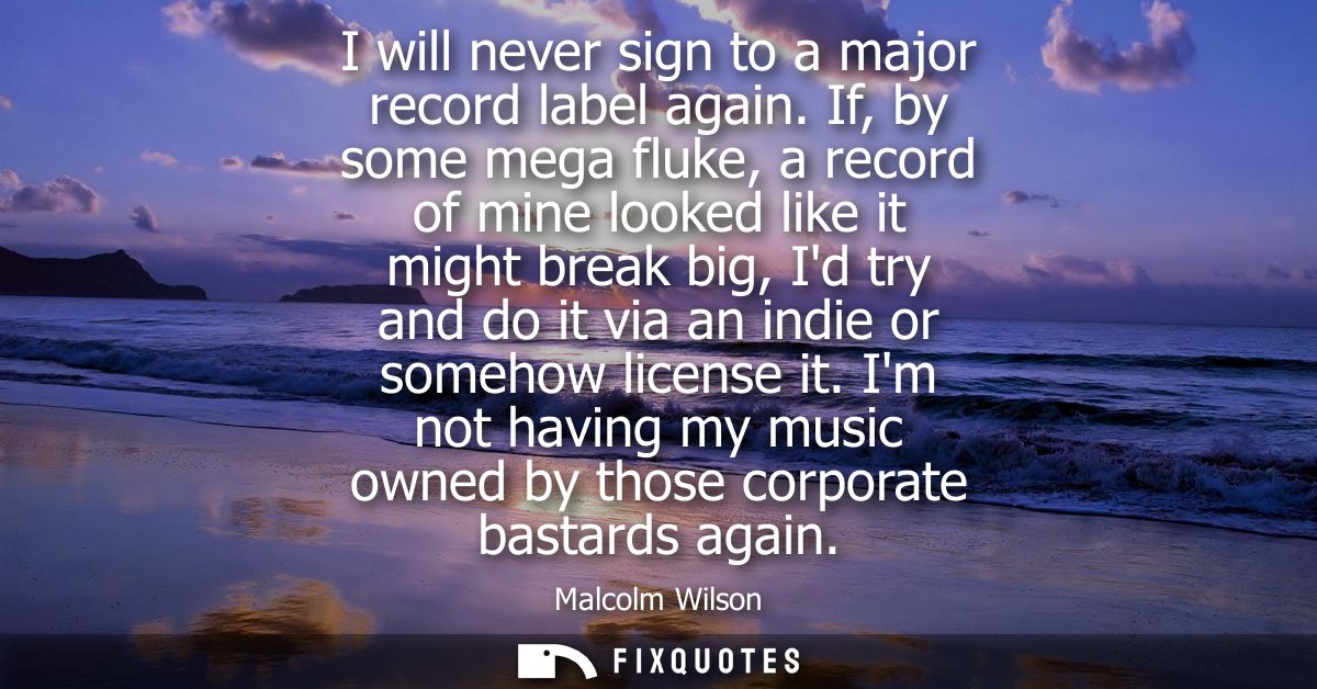 I will never sign to a major record label again. If, by some mega fluke, a record of mine looked like it might break big
