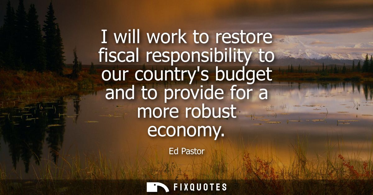 I will work to restore fiscal responsibility to our countrys budget and to provide for a more robust economy