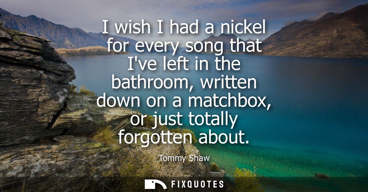 I wish I had a nickel for every song that Ive left in the bathroom, written down on a matchbox, or just totally forgotte