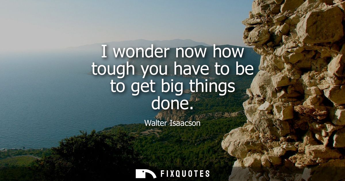 I wonder now how tough you have to be to get big things done