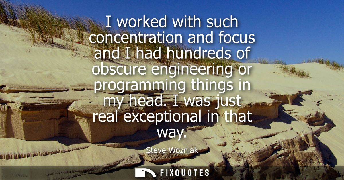 I worked with such concentration and focus and I had hundreds of obscure engineering or programming things in my head. I
