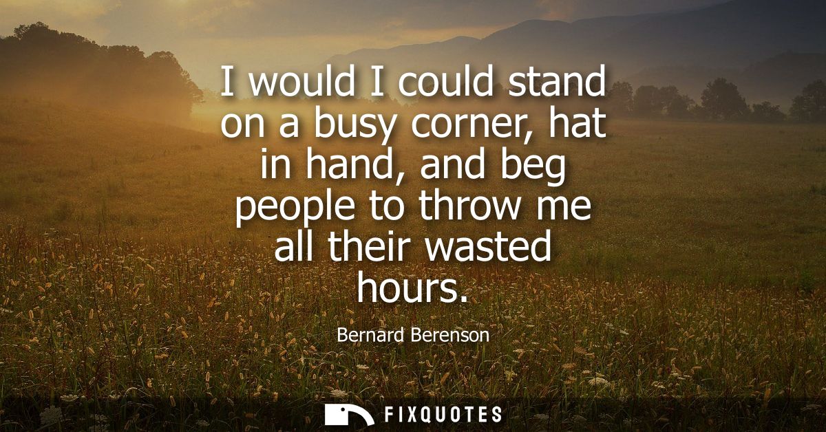 I would I could stand on a busy corner, hat in hand, and beg people to throw me all their wasted hours
