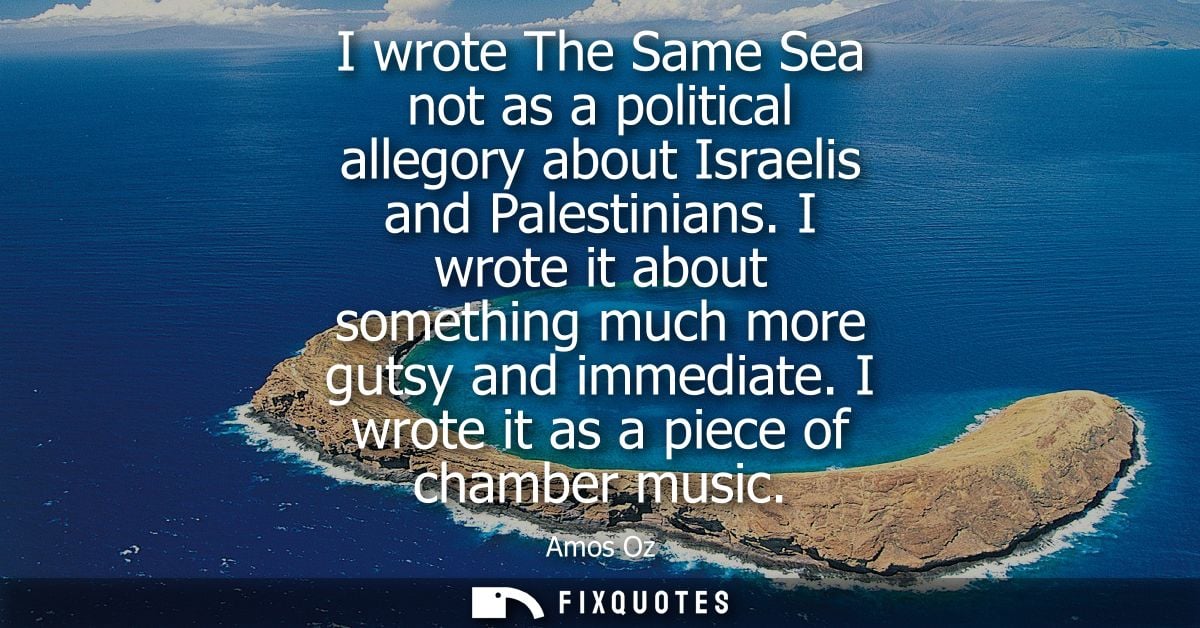 I wrote The Same Sea not as a political allegory about Israelis and Palestinians. I wrote it about something much more g