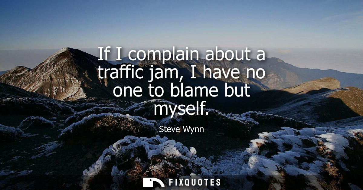If I complain about a traffic jam, I have no one to blame but myself