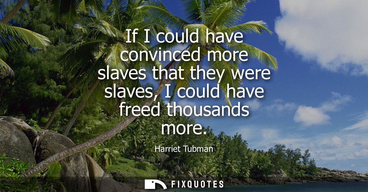 If I could have convinced more slaves that they were slaves, I could have freed thousands more