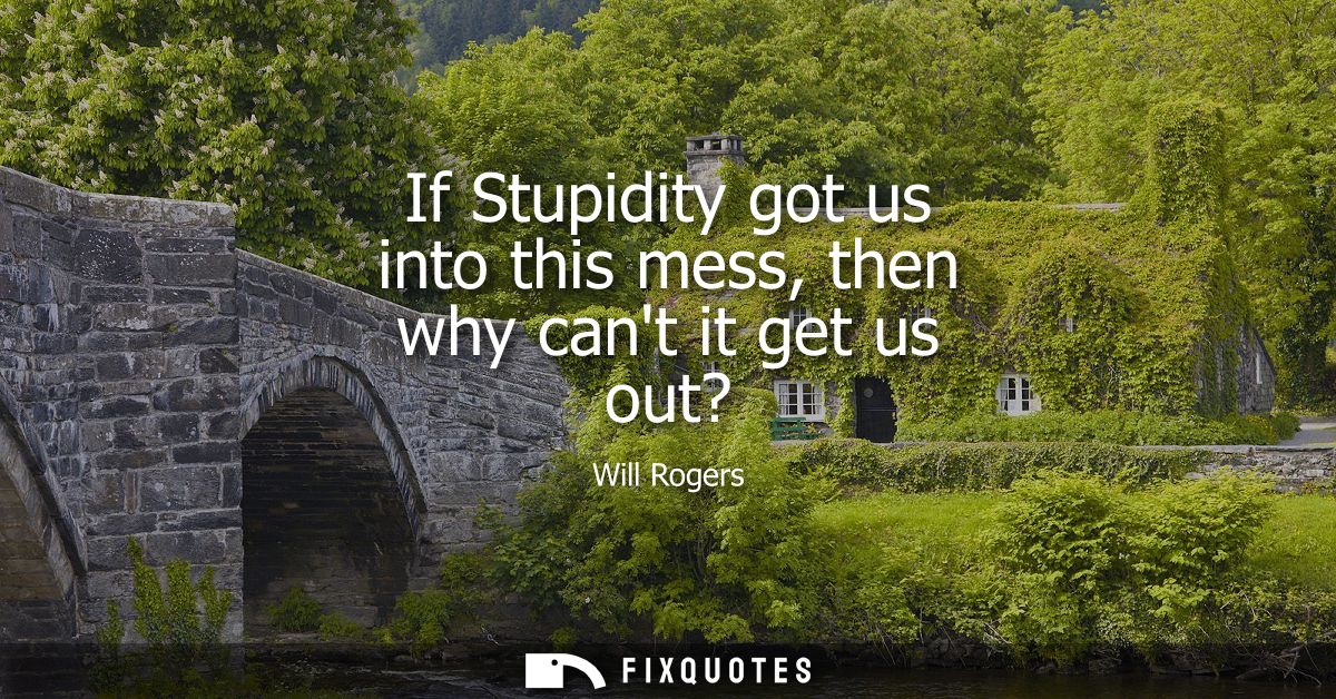 If Stupidity got us into this mess, then why cant it get us out?