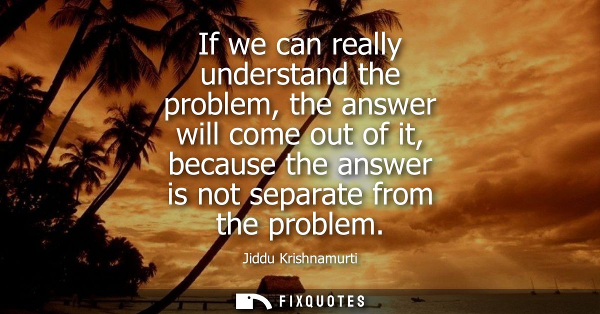 If we can really understand the problem, the answer will come out of it, because the answer is not separate from the pro