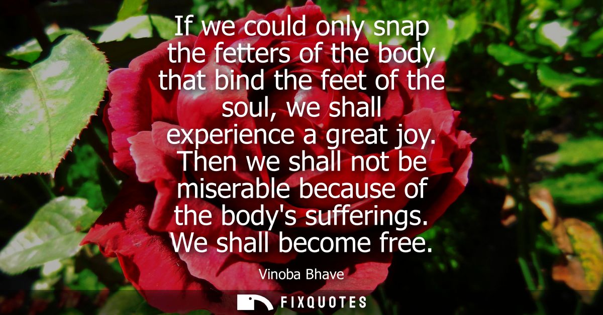 If we could only snap the fetters of the body that bind the feet of the soul, we shall experience a great joy.