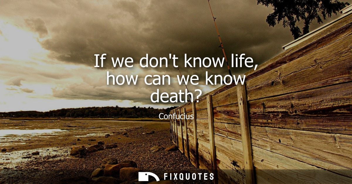 If we dont know life, how can we know death?