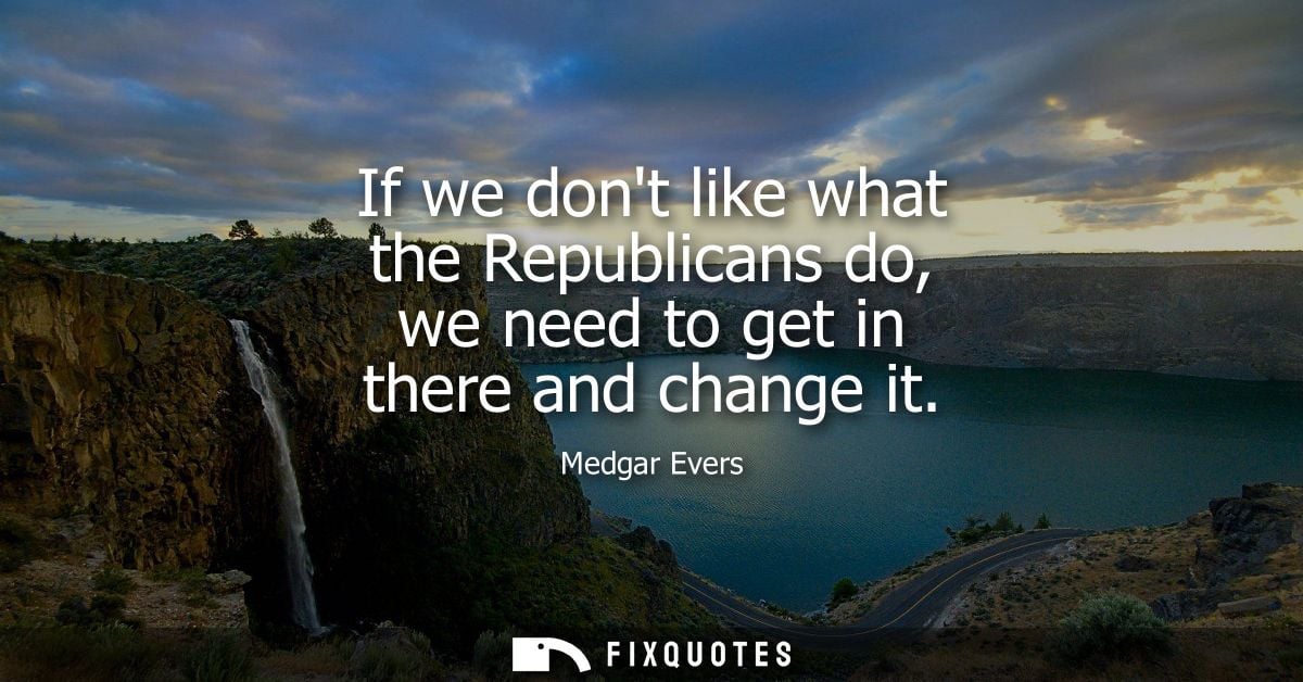 If we dont like what the Republicans do, we need to get in there and change it