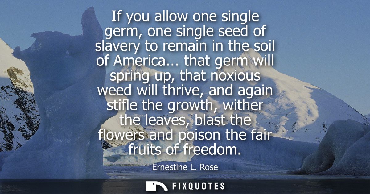 If you allow one single germ, one single seed of slavery to remain in the soil of America... that germ will spring up, t