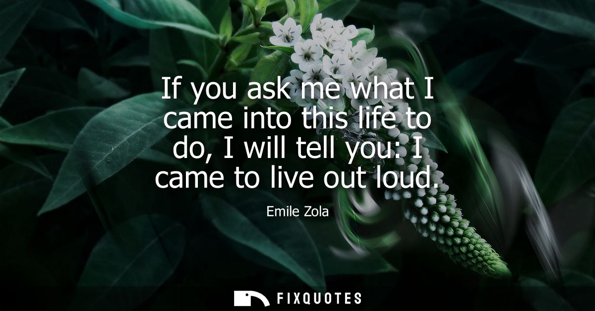 If you ask me what I came into this life to do, I will tell you: I came to live out loud