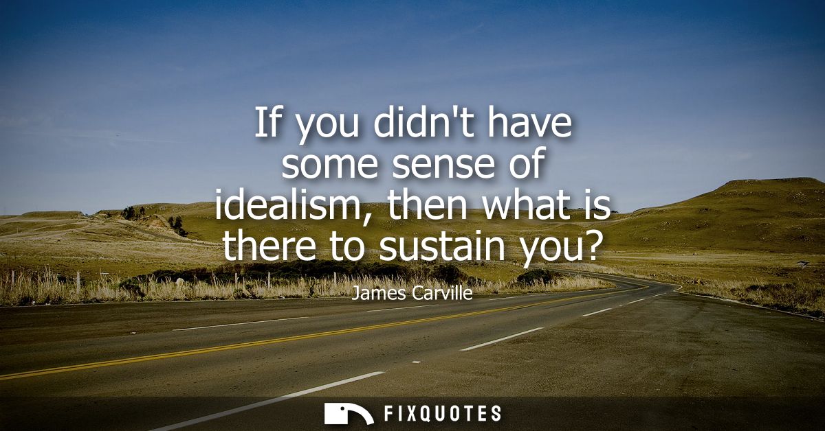 If you didnt have some sense of idealism, then what is there to sustain you?