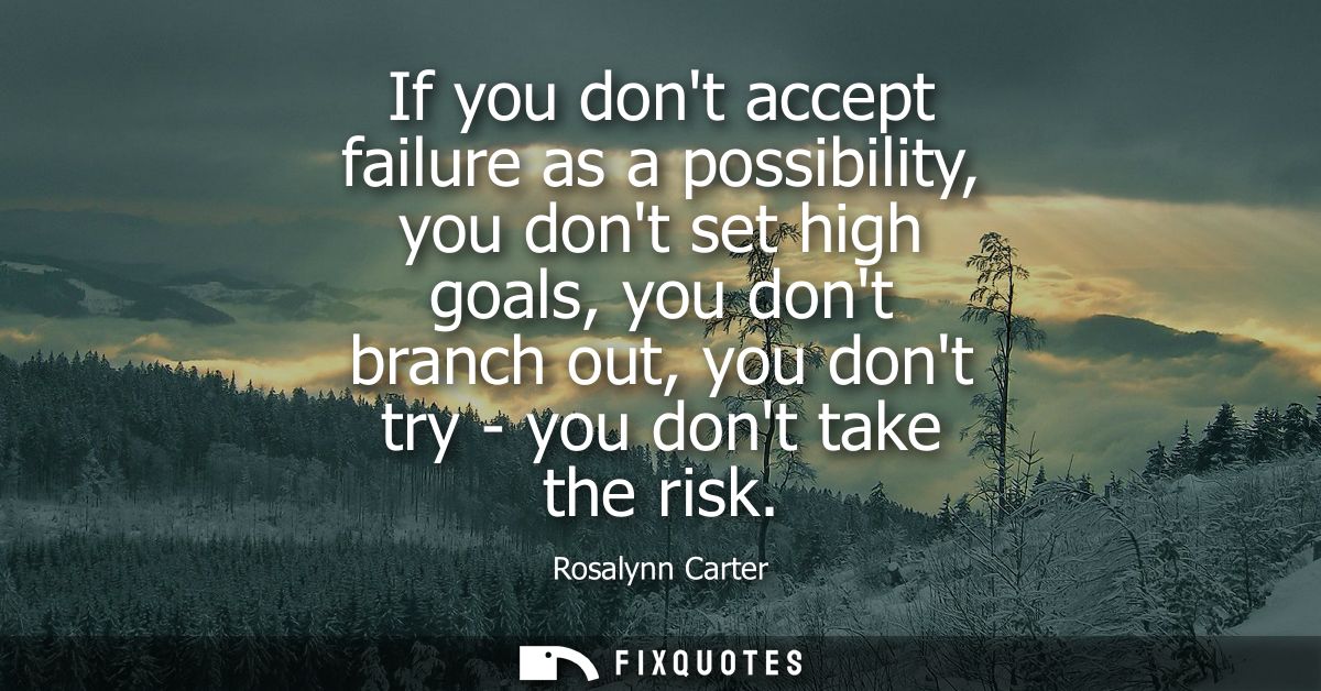 If you dont accept failure as a possibility, you dont set high goals, you dont branch out, you dont try - you dont take 
