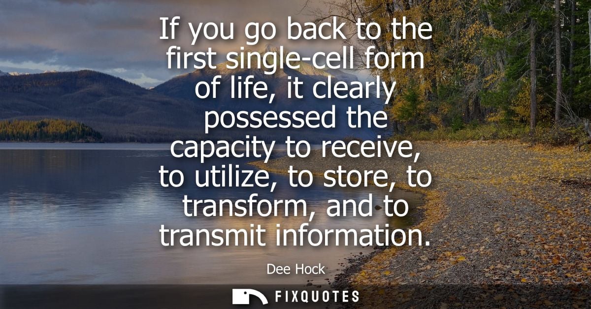 If you go back to the first single-cell form of life, it clearly possessed the capacity to receive, to utilize, to store
