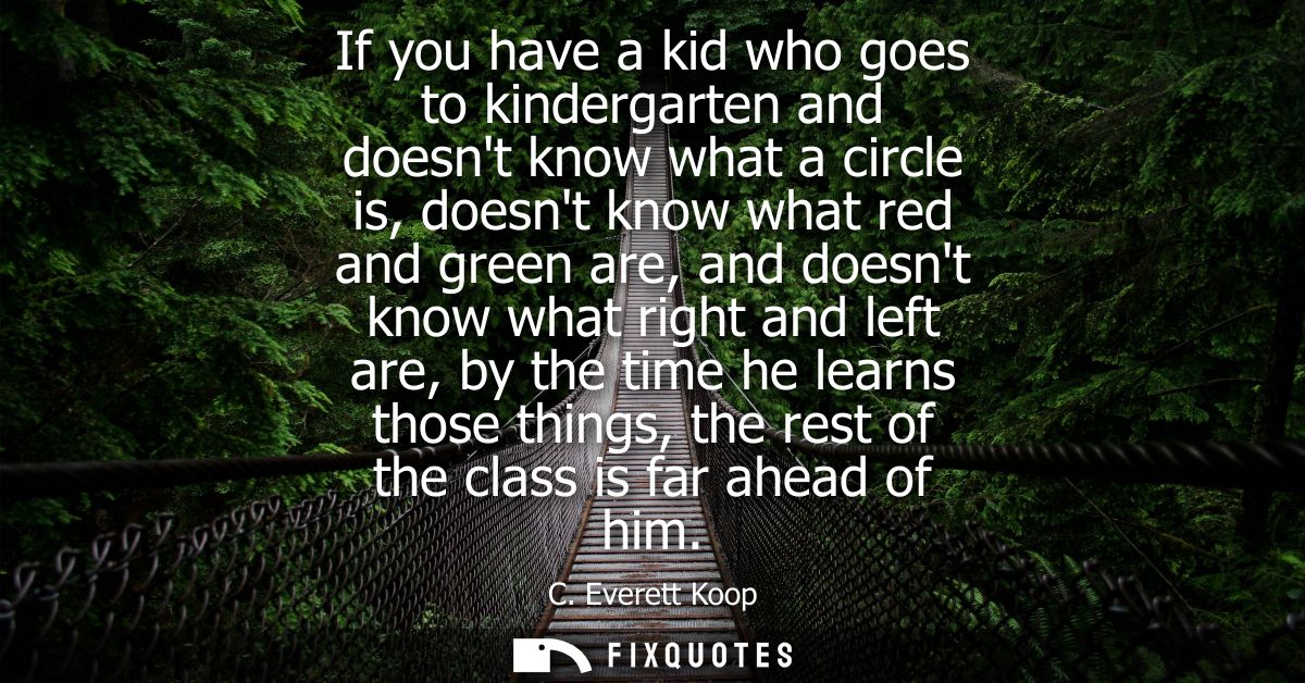 If you have a kid who goes to kindergarten and doesnt know what a circle is, doesnt know what red and green are, and doe