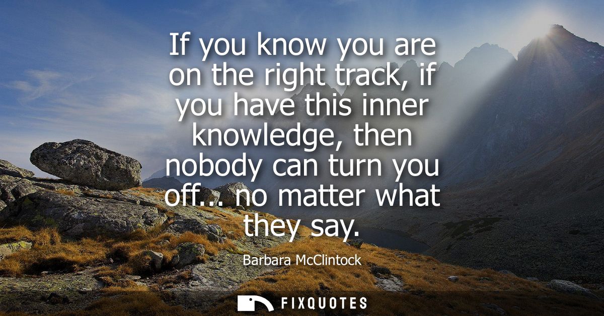 If you know you are on the right track, if you have this inner knowledge, then nobody can turn you off... no matter what