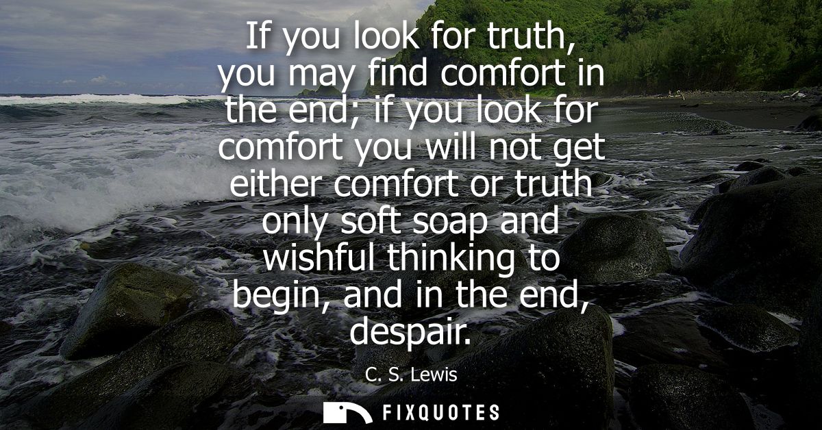 If you look for truth, you may find comfort in the end if you look for comfort you will not get either comfort or truth 