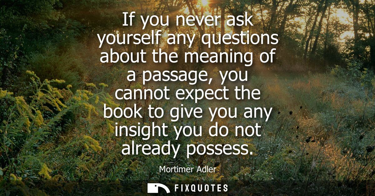 If you never ask yourself any questions about the meaning of a passage, you cannot expect the book to give you any insig