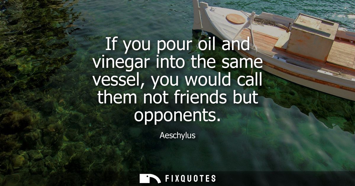 If you pour oil and vinegar into the same vessel, you would call them not friends but opponents