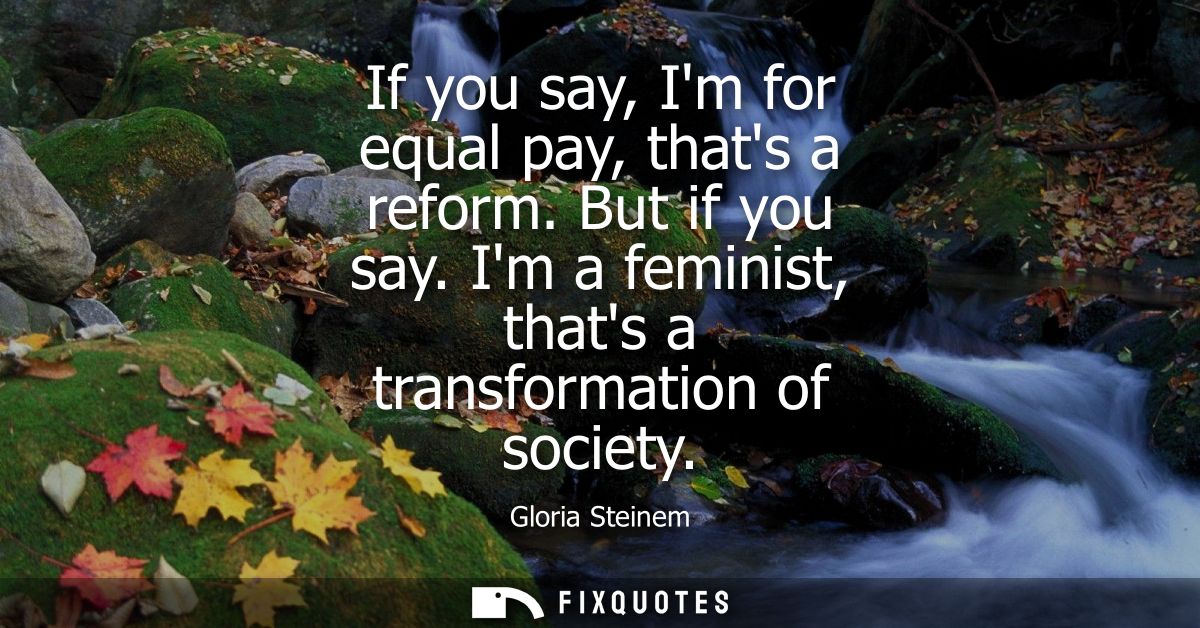 If you say, Im for equal pay, thats a reform. But if you say. Im a feminist, thats a transformation of society