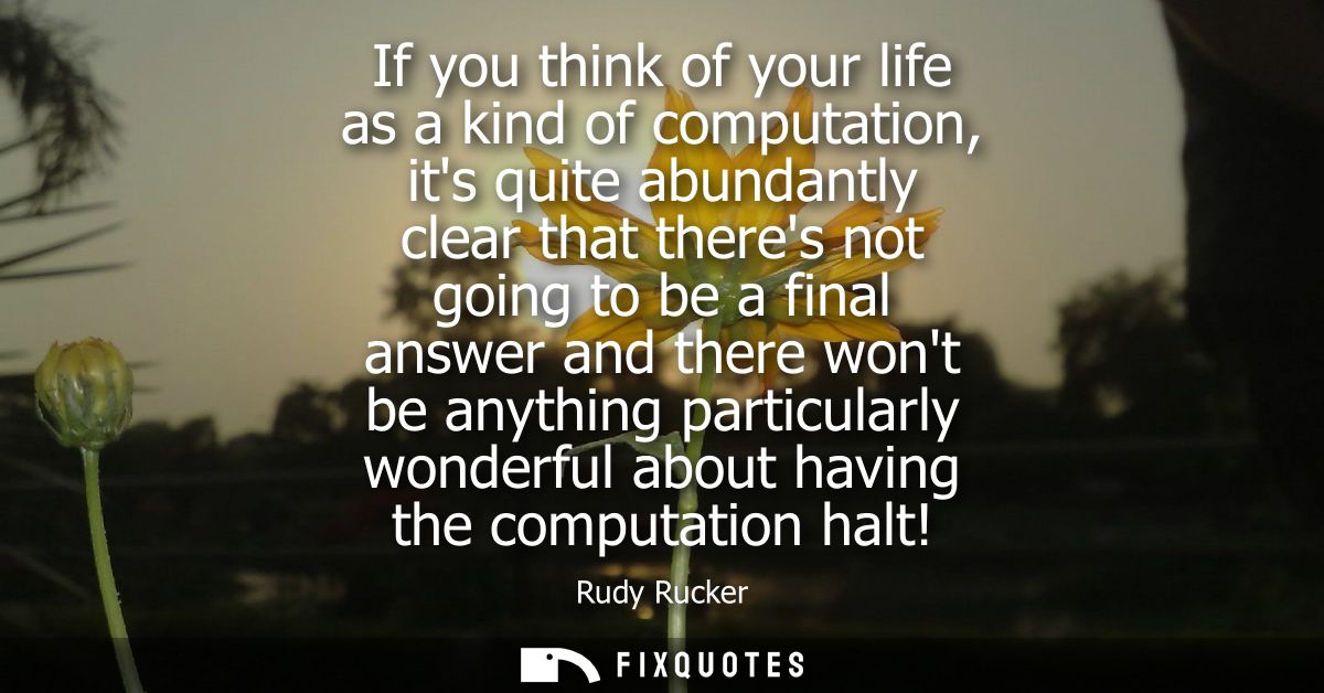 If you think of your life as a kind of computation, its quite abundantly clear that theres not going to be a final answe