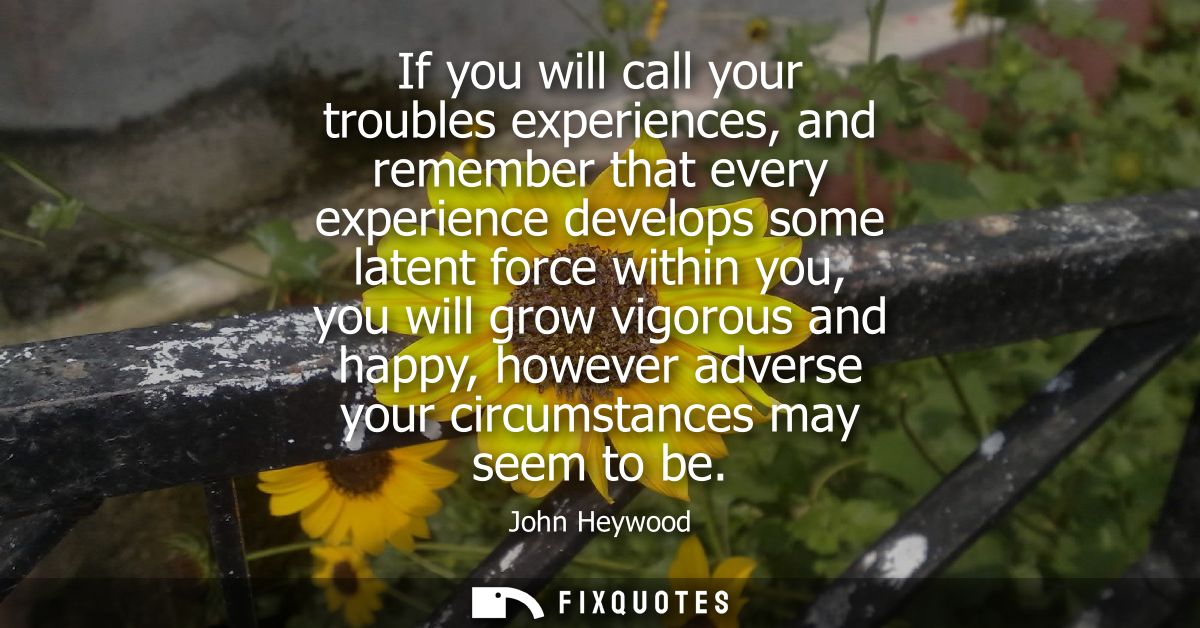 If you will call your troubles experiences, and remember that every experience develops some latent force within you, yo
